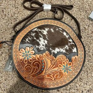 Myra Bag Round Genuine Leather and Cowhide Purse